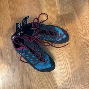 La Sportiva Blue and Burgundy Climbing Shoes